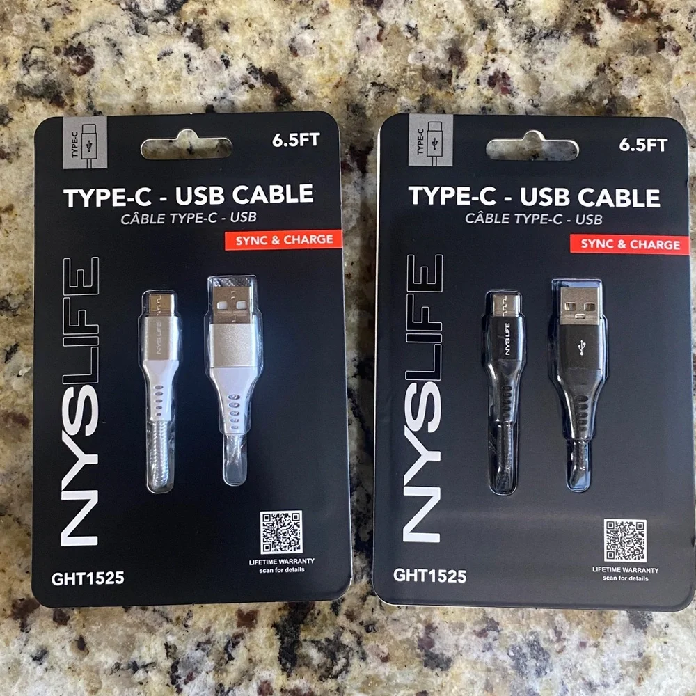 Black Type-C USB Cable 6.5FT